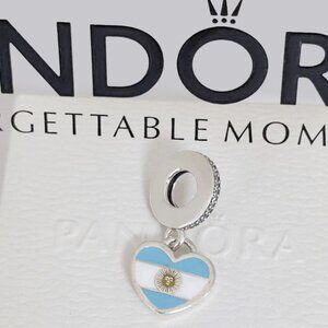 Pandora Argentina Flag Heart Exclusive Dangle Charm S925 Silver with box